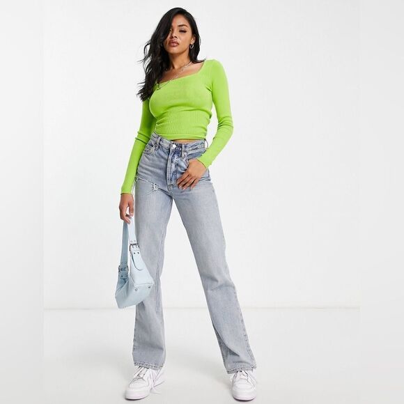 ASOS DESIGN sweater with cut out ruched back detail in lime green Size 4 - Picture 7 of 10